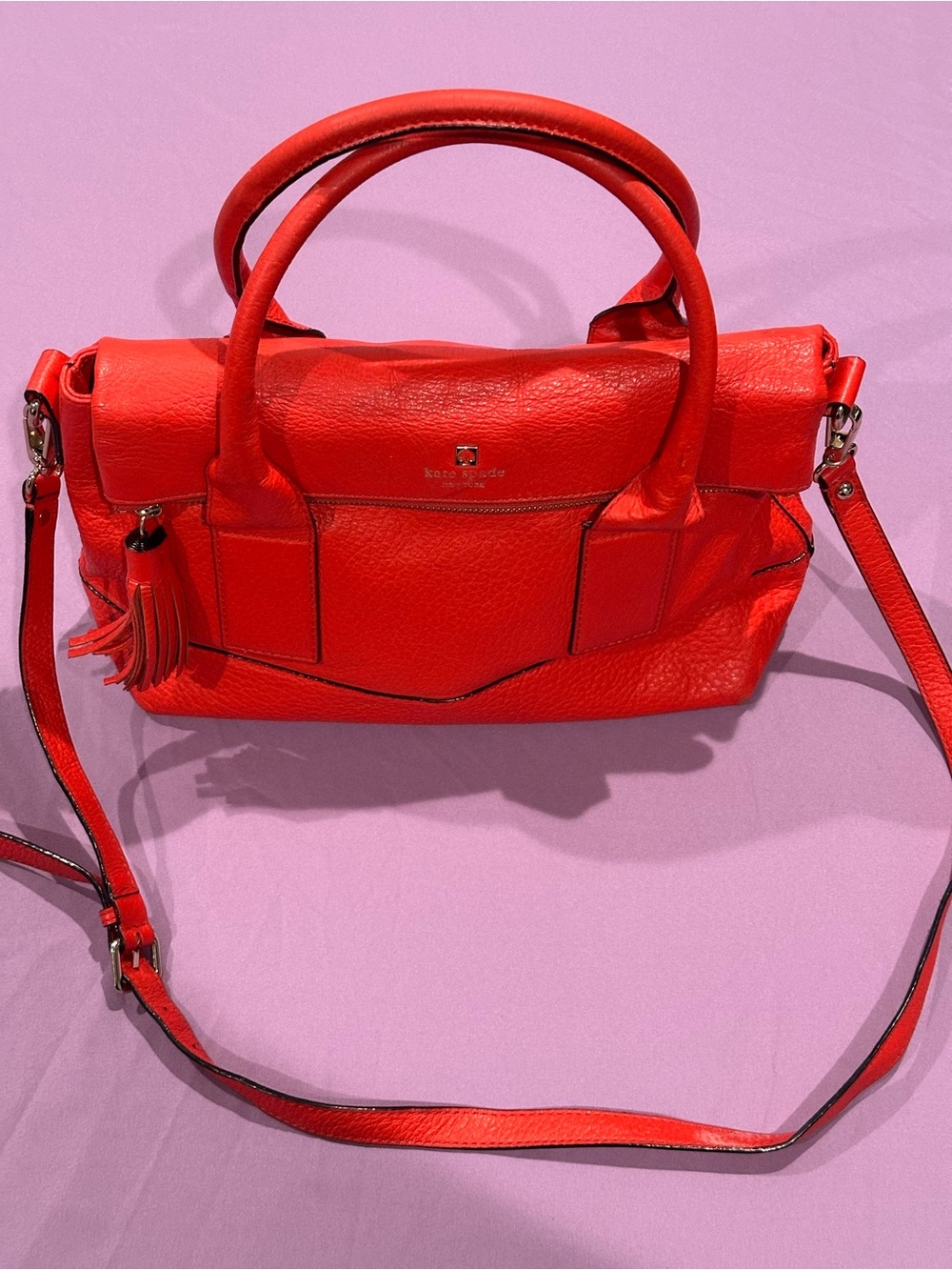 kate spade Bright Coral Leather Satchel with Tassel